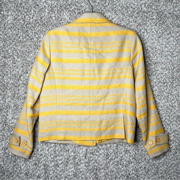 Talbots Yellow & Beige Tan Striped Cotton & Linen Blend Pea Blazer Jacket Size 4 - Picture 4 of 4